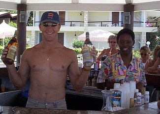 Andy Bichel tending bar, Australia in the West Indies, 1998/99